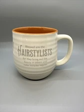 Abbey + CA Gift Large Capacity Ribbed Mug "Blessed Hairstylists" Tan & Rust