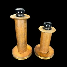 2ct Vintage Wooden Textile Spool Bobbins 7.75 in 10.25 in H