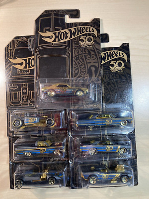 Hot wheels x7 50th Anniversary Black/Gold Full Set inkl. Rare Gold Chase Neu