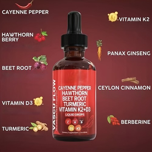 CAYENNE PEPPER, HAWTHORN, BEET ROOT, TURMERIC, VITAMIN K2+D3, ALL-IN-ONE LIQUID - Picture 2 of 14