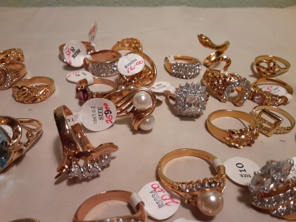 39 18k Electroplated Gold Costume Rings RhinestonesCZ eBay