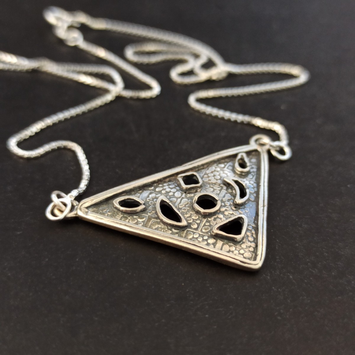 Vintage Artisan Geometric Pendant Necklace Sterling Silver