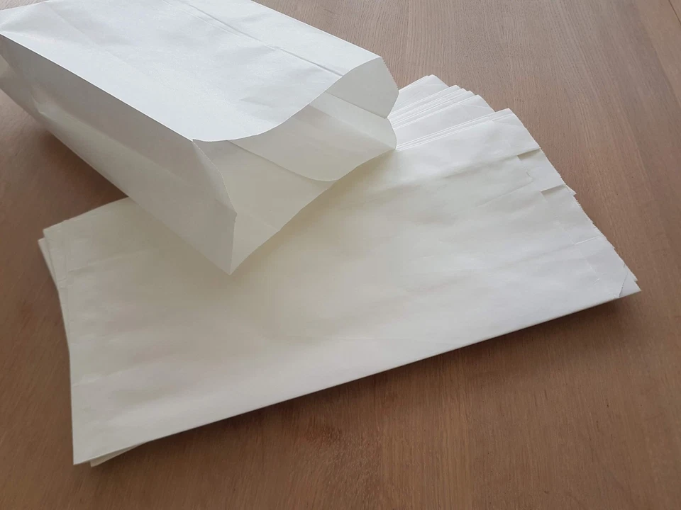 100x Bolsas de papel blanco para dulces Bolsa sándwich de farmacia para llevar 150 x 290 x 80 mm Foto 3 de 4