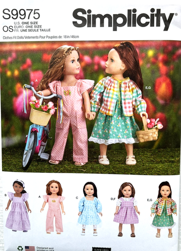 Simplicity  Pattern   S9975   18" Doll Clothes   Dress, Jumpsuit, Jacket, Jumper - Picture 1 of 2