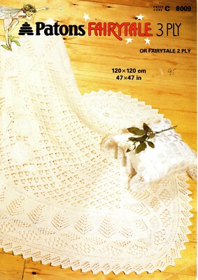 Vintage Knitting Pattern copy Baby Shawl ply Patons Fairytale