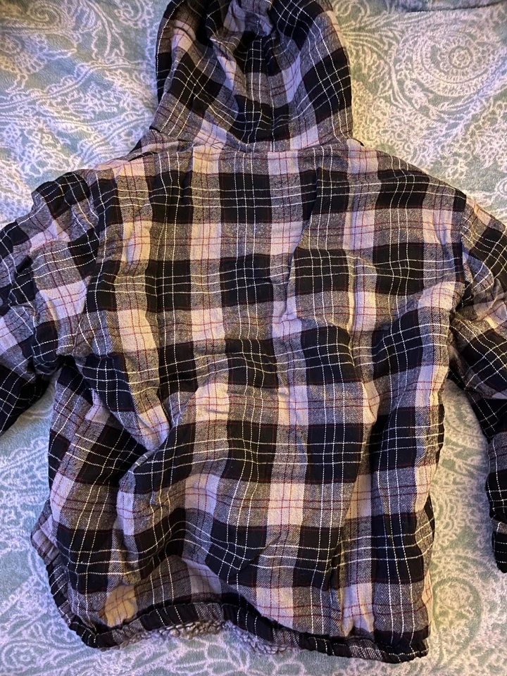 Sudadera con capucha a cuadros Sherpa gris, roja, negra, para hombre talla L, marca Basic Editions Foto 3 de 4