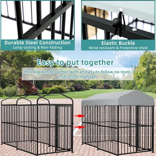 Large Outdoor Dog Kennel Heavy Duty Dog Cage with Cover Roof, Dog Playpen Fence - Picture 29 of 47