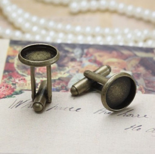 10PCS Antiqued Bronze Cufflinks 14mm Round Blank Settings Cuff Links #22698