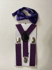 Purple Suspender and Bow Tie Set for Baby Toddler Kids Boys Girls USA Seller 