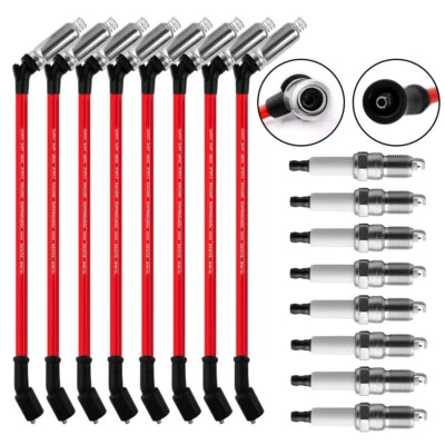 High Performance 8x Spark Plugs and 8x Wires Set for Chevy GMC 4.8L 5.3L 6.0L V8 - Image 1 of 4