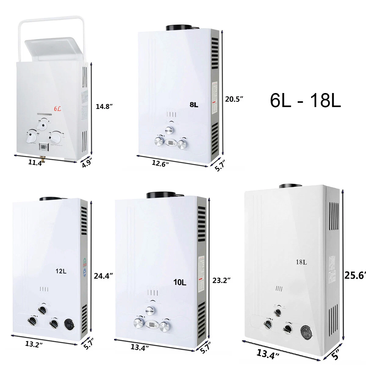 6L 8L 10L 12L 18L LPG Tankless Water Heater Propane Gas On Demand Water  Boiler | eBay