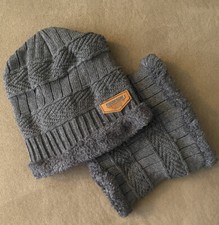 Winter Beanie Hat Unisex Scarf Set Knitting Soft Cap Neck Warmer