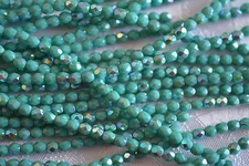 Czech Fire Polished 3mm round faceted glass beads - Turquoise AB