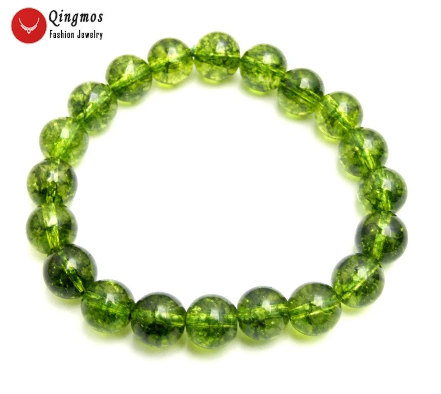 10mm Round Natural Green Peridot Bracelet for Women Jewelry Stone Bracelet 7.5" - Image 2 of 4
