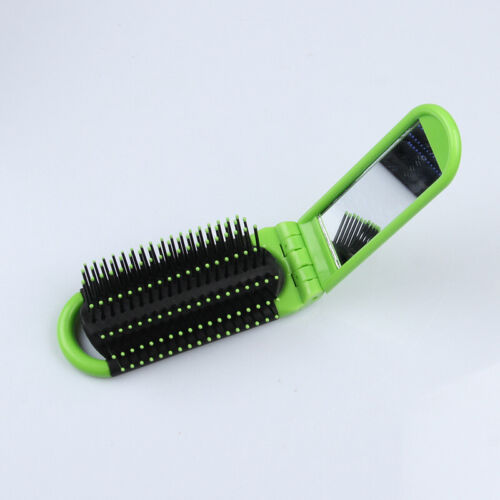 Portable Folding Hair Brush With Mirror Compact Folding Pocket Purse Travel Comb - Picture 29 of 31