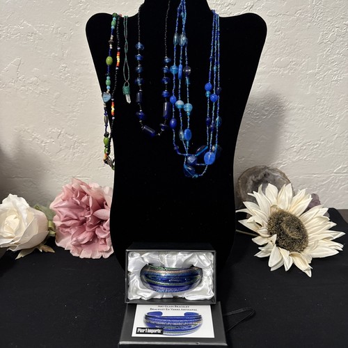 Glass And Bead Jewelry Lot  Blue Toned- Pre Loved