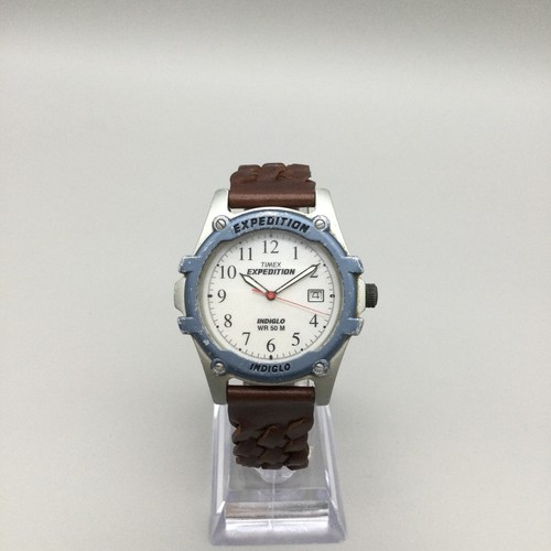 Vtg Timex Expedition Watch Men Indiglo 39mm Blue Gray 1998 Leather New Battery - Picture 3 of 16