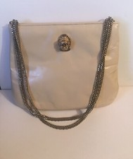 Vintage Ivory Beige Ruth Saltz Handbag W Thick Gold Chain Handle Purse