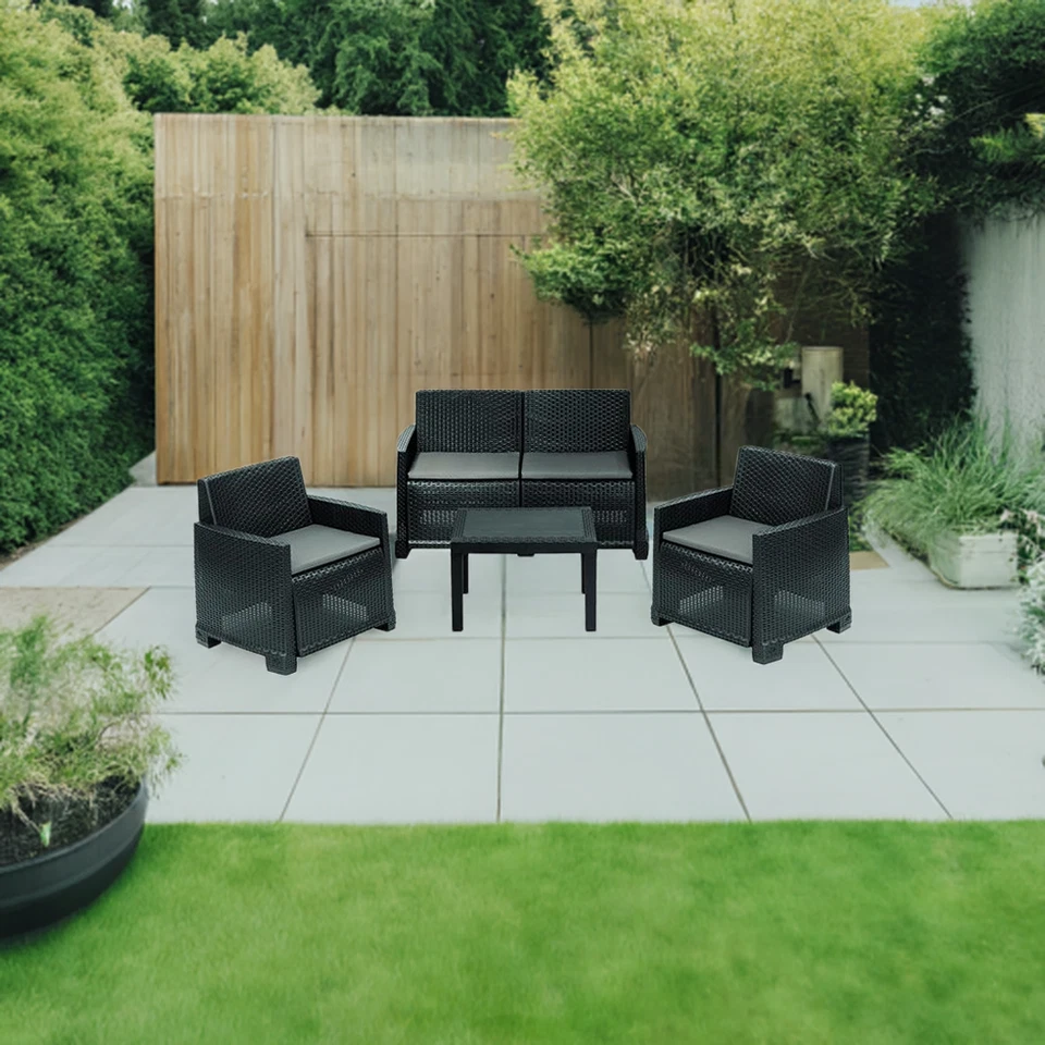 Set Muebles Jardín de Polipropileno Ratán 4 Piezas 3 Sillones +1 Mesa Iseo - Imagen 4 de 4