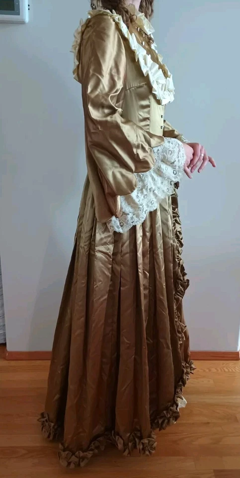 Vestido de fiesta siglo XVIII para mujer talla Xs/S dorado y crema vestido rococó con volantes franceses LEER Foto 4 de 4