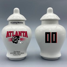 Ceramic Football Urn   Atlanta Falcons Theme, Custom Text  Number