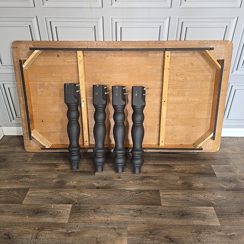 Retro Vintage Solid Wooden Turned 6 Seat Dining Table - Country Farmhouse Black - Picture 24 of 24