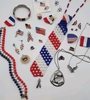Vintage American Patriotic Costume Jewelry Lot Red White Blue 4th Of July Mixed