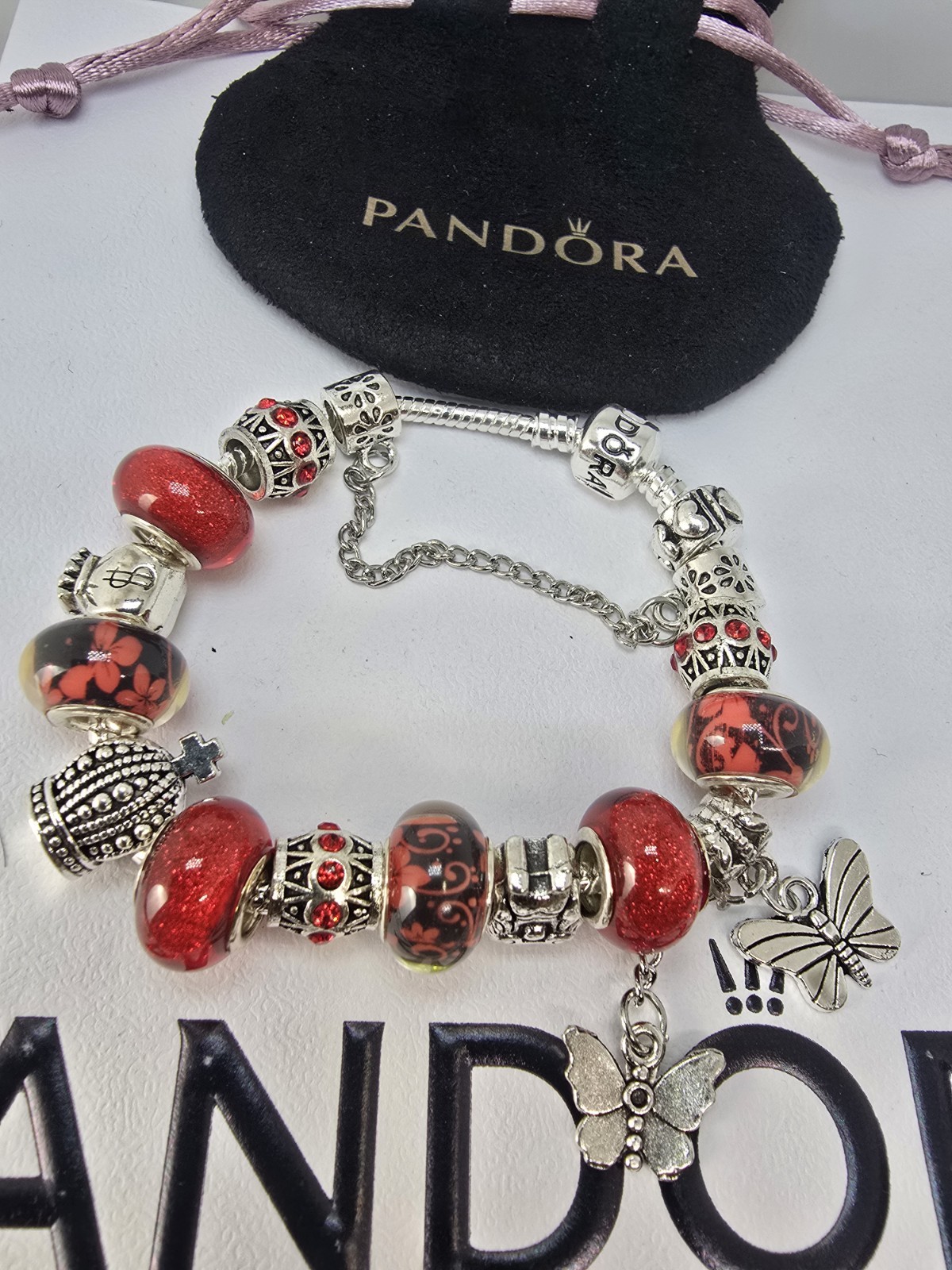 Pandora Charm Bracelet With 7.5 Inch Chain and Included Charms