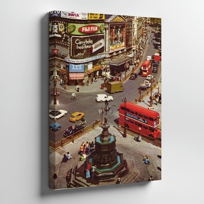 Vintage London Piccadilly Circus Cityscape Canvas Wall Art Urban Street Scene
