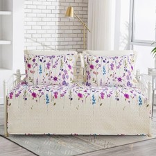 Jarson 3 Pcs Floral Daybed Cover Set Twin Size Purple White Lilac Flower Sofa