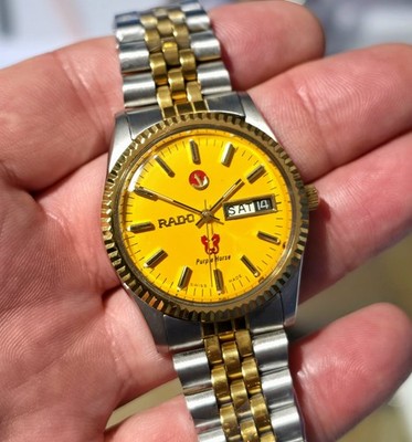 Vintage Rado Purple Horse 2 Tone Mango Yellow Swiss-Made Original 2728A Fluted 