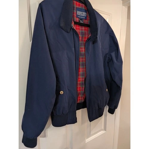 Vintage Lands End Harrington Jacket Mens M Navy Red Tartan Plaid Lined image 2