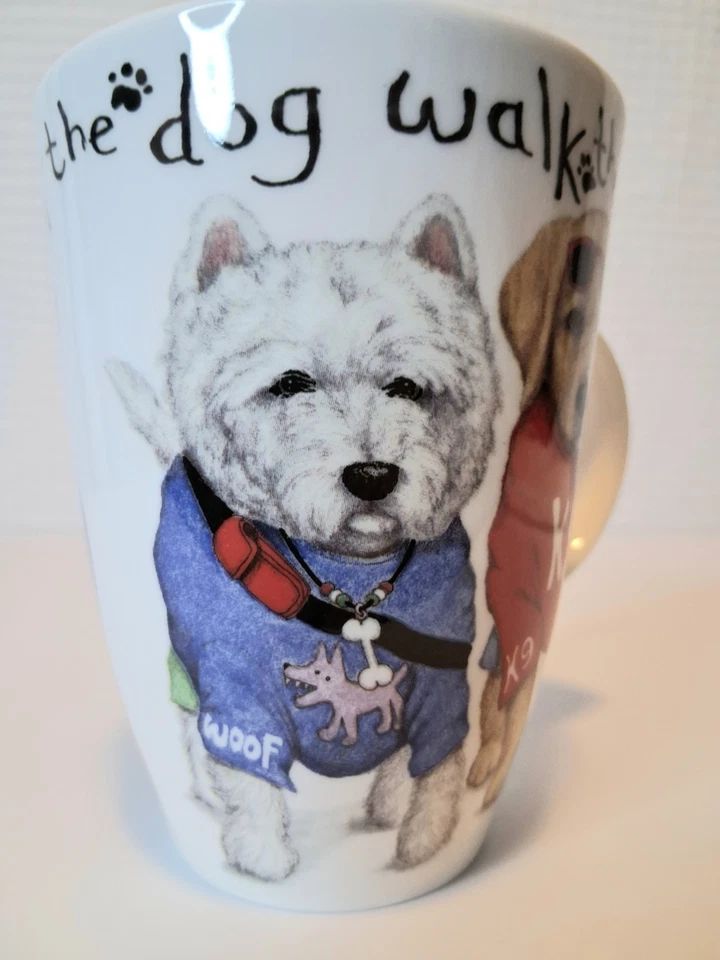 Hermosa TAZA MODA ANIMAL Fine Bone China "WALK THE DOG" de Roy Kirkham 1996 Foto 3 de 4