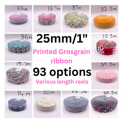 1''/25mm Bedrucktes Ripsband - Rollen - SCHNÄPPCHEN Band Haarschleife Kuchen basteln