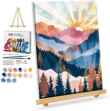 YOYA Framed Paint by Numbers Kit for Adults - 8*12 Inch, Mountain Sunset 002 