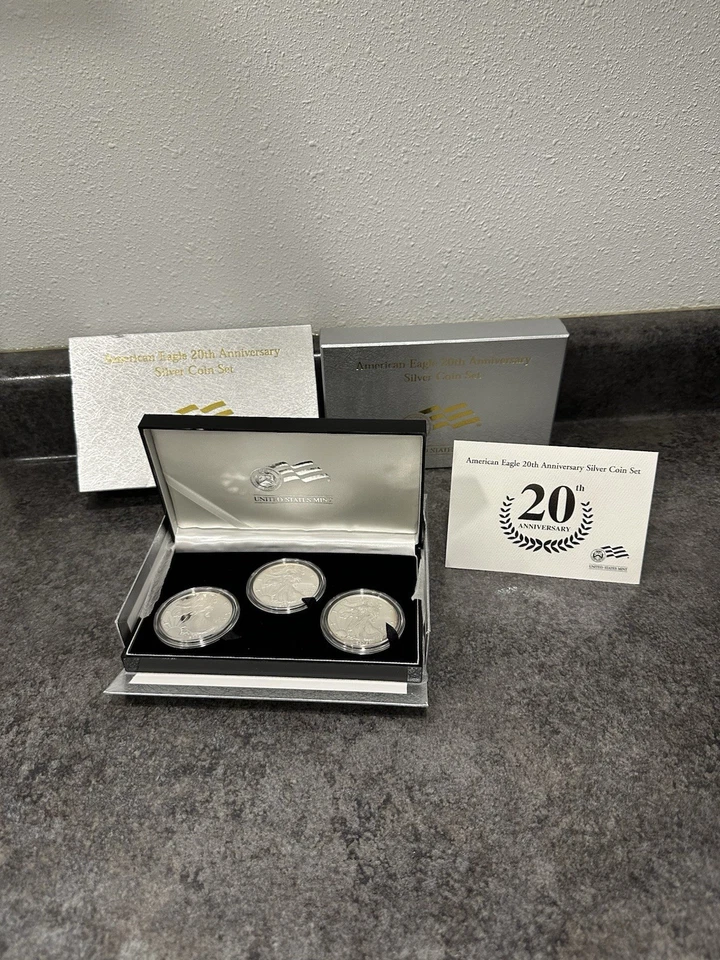American Eagle 2006 20 aniversario juego de 3 monedas de plata buen estado con caja/certificado de autenticidad Foto 2 de 4