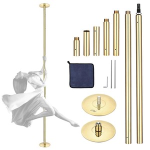 Xcceries 10 FT Spinning Static Dancing Pole Kit w/ Extensions Fitness Dance Gold