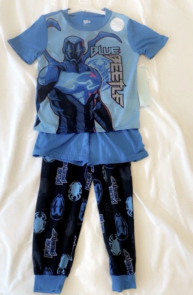 Conjunto de pijama de 3 piezas DC Blue Beetle para niños con top, pantalones y pantalones cortos ropa para dormir Foto 2 de 4