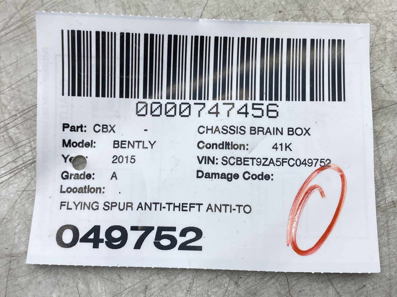 2013-2018 BENTLEY FLYING SPUR ANTI-THEFT ANTI-TOWING CONTROL MODUEL 7L0907719A