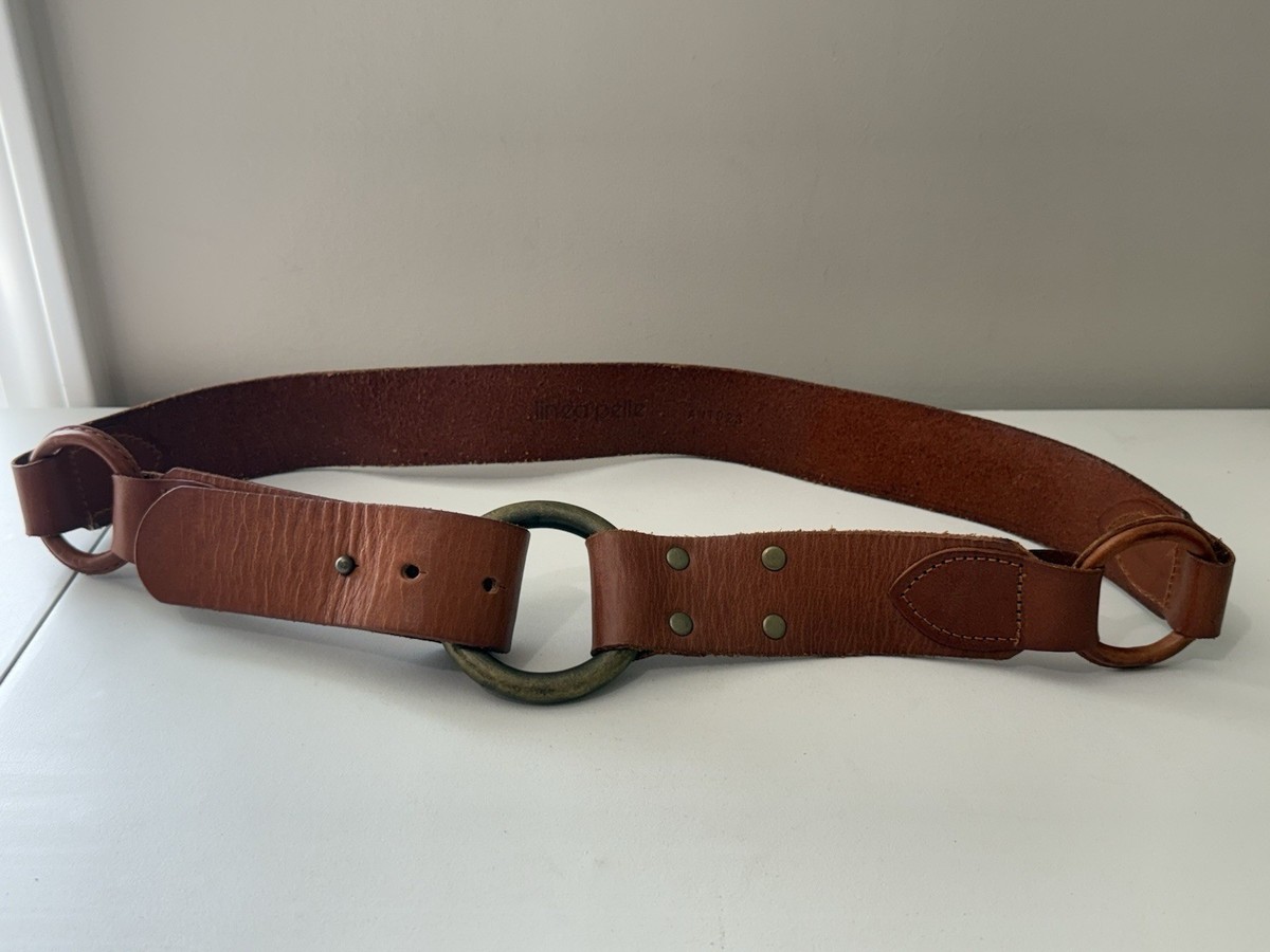 Linea Pelle Brown Leather Belt Brass Ring Boho Cottage  display picture 1