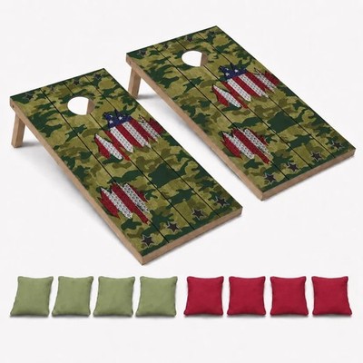 Camo American Flag All Weather CORNHOLE BEANBAG TOSS GAME Set with Tossing Bags