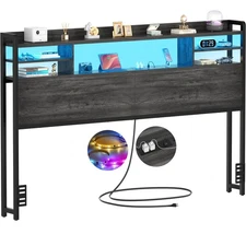 Headboard for Queen Size Bed with Storage, Headboards with LED Light, Power O...