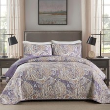DJY Purple Quilt Set King Size Boho Bedspread Coverlet Set 3 Pieces, Soft Lightw