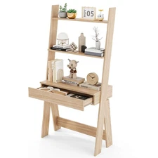 Home Office Ladder Desk w/ Storage Shelves Drawer Anti-Tipping Kit Workstation