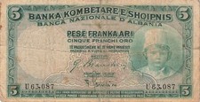 Albania Albania Shqipëria 5 Franka 1926 Fine with tear (Series U)