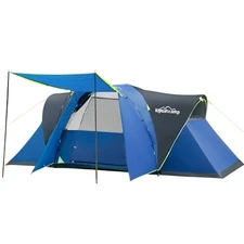 8 Person Larger Extended Dome Camping Tent with 3 Rooms, Waterproof Semi Blue