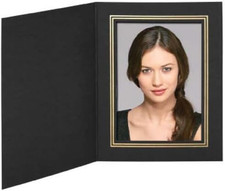 Pack of 100, 4X6 Photo Folders, Black with Gold Foil Trim, Cardboard Picture Fra