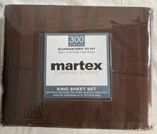 Martex Damask Stripe King Sheet Set-300 Thread Count-100 Cotton-Chocolate