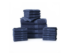 18 Piece 100 Cotton Towel Set, Soft Absorbent Bath Towels Navy