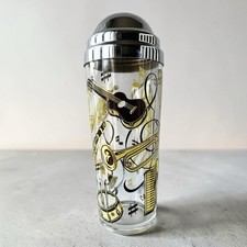 1950s Mid-Century Cocktail Shaker &ndash; Glass & Chrome with Musical Instruments